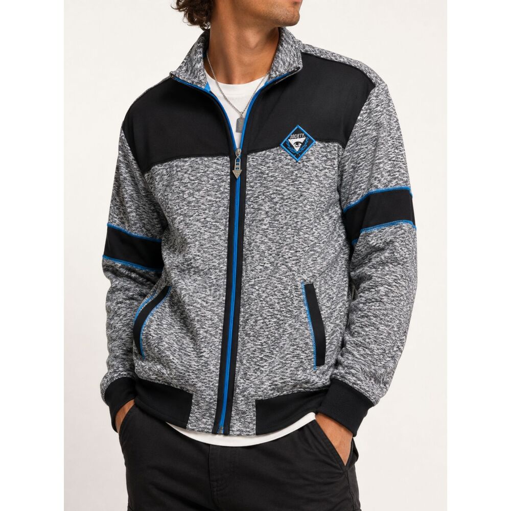 Society of the Sun Track Jacket Medium Gray Black Blue Full Zip Streetwear Y2K